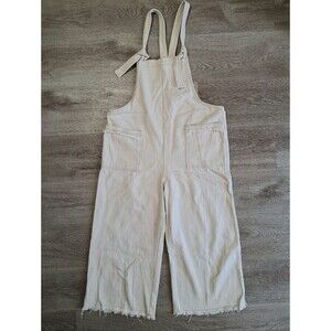 Knot Strap Cream Overalls Frayed Hem Bib Jumpsuit